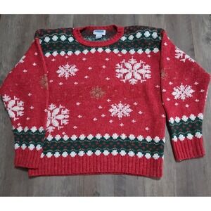 Partners Mervyns Holiday Christmas Vintage Sweater Red & Snowflakes Women M- USA